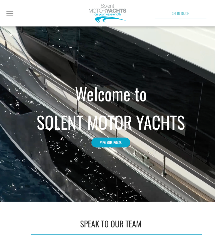 A screenshot of a website for solent motor yachts