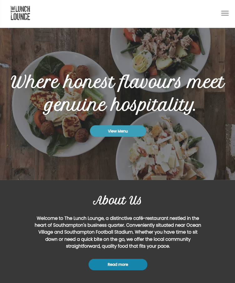 A screenshot of the lunch lounge website where honest flavours meet genuine hospitality.