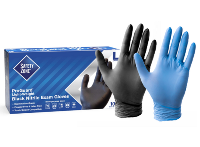 Safety zone proguard light weight black nitrile exam gloves