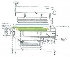 A black and white drawing of the inside of a machine.