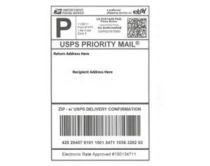A usps priority mail label with a barcode on it