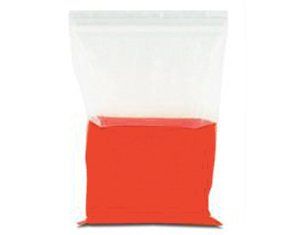 A plastic bag filled with red liquid on a white background.