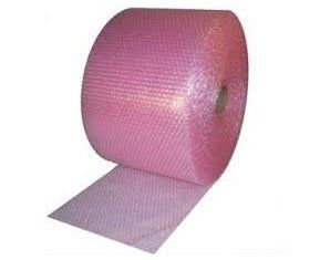 A roll of pink bubble wrap on a white background.