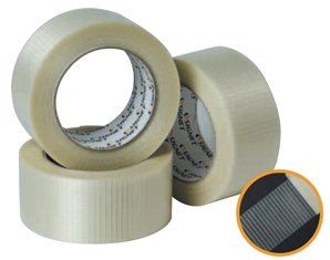 Three rolls of clear tape are stacked on top of each other