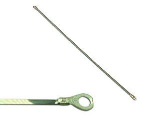 A metal rod with a hole in the middle on a white background.
