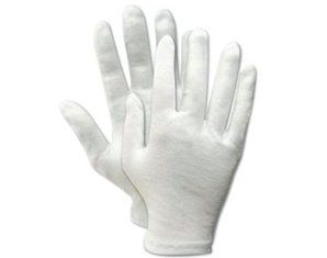 A pair of white gloves on a white background