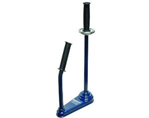 A blue plastic wrap dispenser with two black handles on a white background.