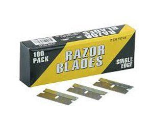 A box of razor blades with a single edge on a white background.