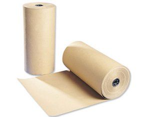 Two rolls of brown paper are sitting next to each other on a white surface.