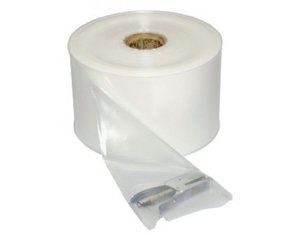 A roll of clear plastic wrap with a pair of scissors attached to it.
