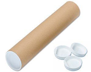 A cardboard tube with three white caps on it