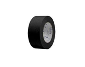 A roll of black tape on a white background.