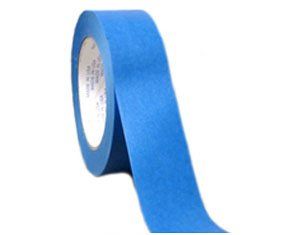 A roll of blue painter 's tape on a white background