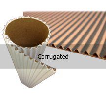 A close up of a corrugated cardboard tube next to a piece of corrugated cardboard.