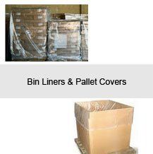 Bin liners and pallet covers are stacked on top of each other.