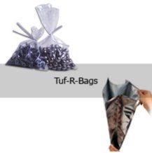 A person is holding a bag that says tuf-r-bags