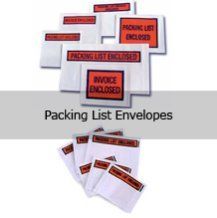 A bunch of packing list envelopes are stacked on top of each other.