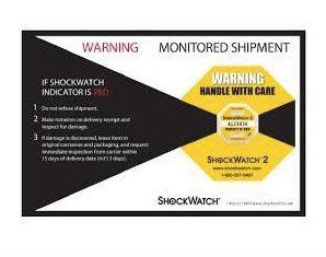 A warning sign for shockwatch monitored shipment.