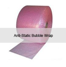 A roll of pink anti-static bubble wrap on a white background.