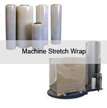 A machine stretch wrap is being used to wrap a pallet of boxes.
