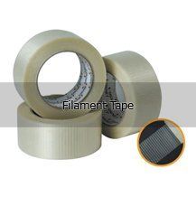 Three rolls of filament tape are stacked on top of each other on a white background.