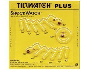 A yellow tiltwatch plus shockwatch is shown on a white background