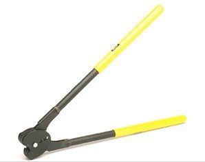 A pair of pliers with yellow handles on a white background.
