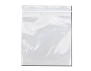 A clear plastic bag with a zipper on a white background.