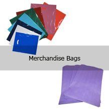 There are many different types of merchandise bags in different colors.
