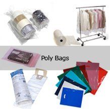 A variety of poly bags are displayed on a white background.