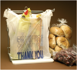 A thank you bag with a bunch of food in it