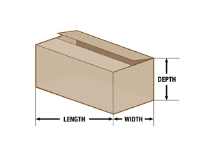 A cardboard box with the length and width measured