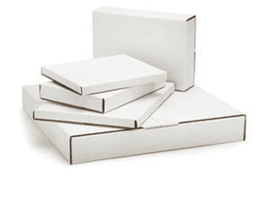 Three white boxes are stacked on top of each other on a white background.
