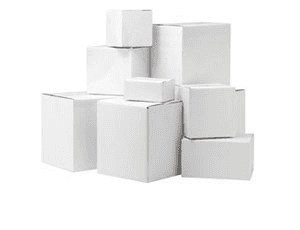 A pile of white boxes stacked on top of each other on a white background.