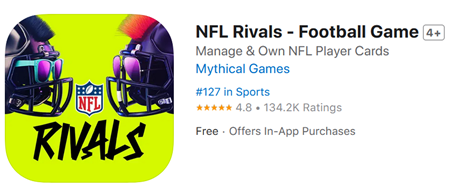 A screenshot of the nfl rivals football game on the app store.