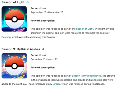 A screenshot of a pokemon app called season of light