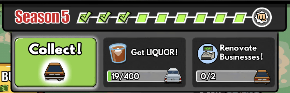 A screenshot of a video game that says collect and get liquor