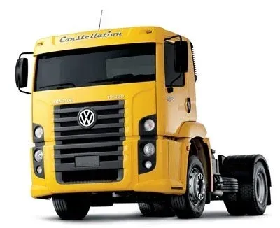 Un camión amarillo con la palabra constelación en el frente.