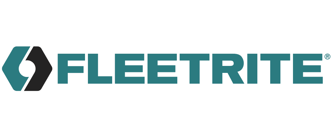 Logotipo de Fleetrite: forma hexagonal en color verde azulado y negro con la palabra FLEETRITE en color verde azulado.