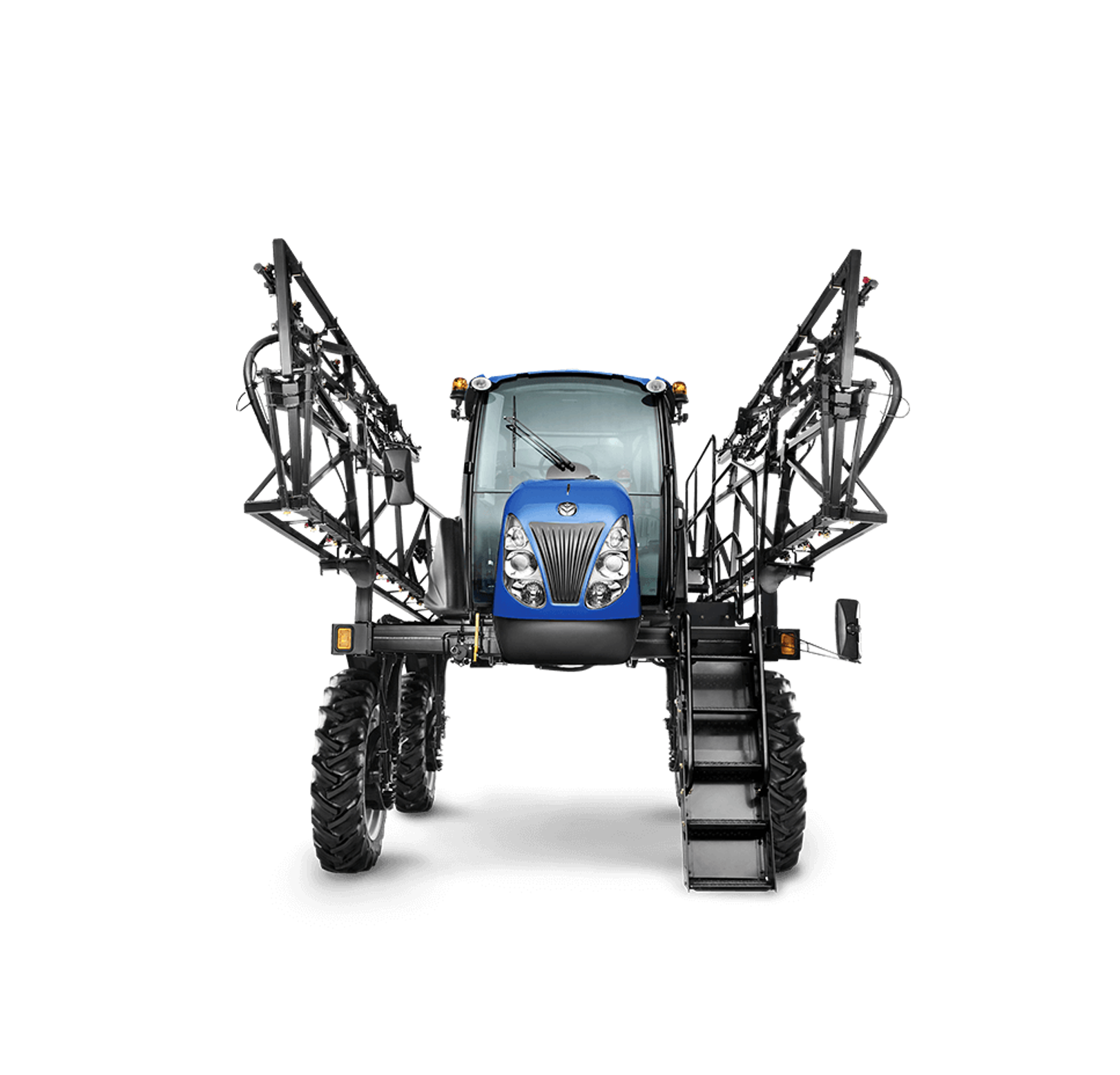 Un tractor azul y negro con sus alas extendidas.