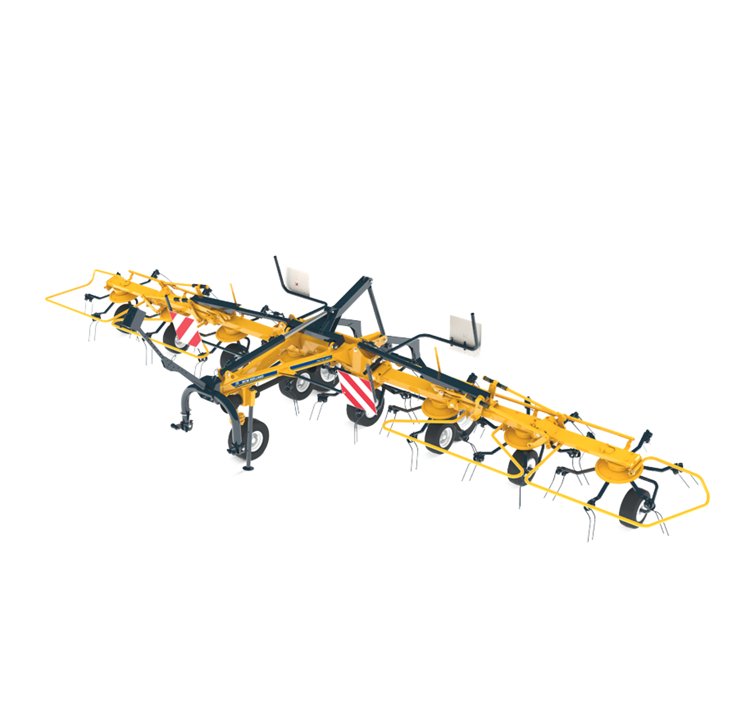 Un henificador amarillo y negro está sentado sobre una superficie blanca.