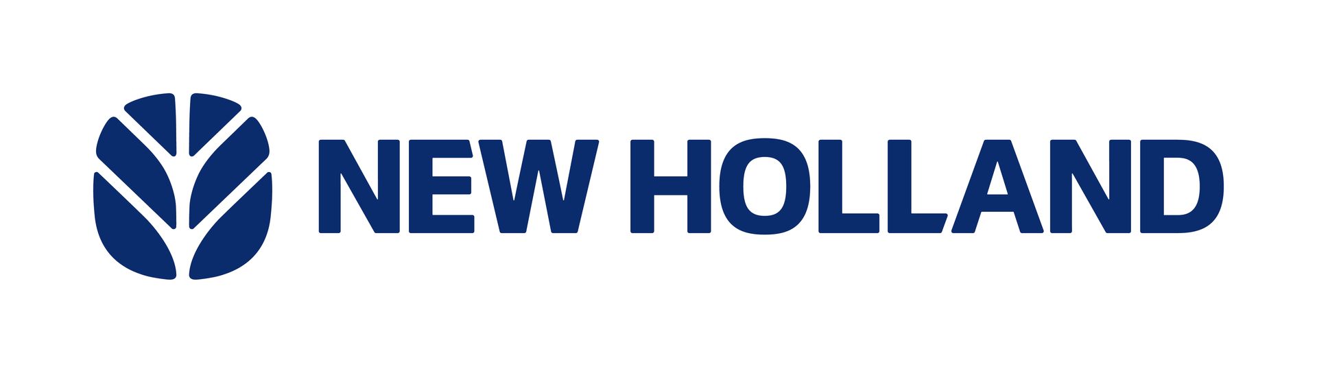 Un logotipo de New Holland sobre un fondo blanco.