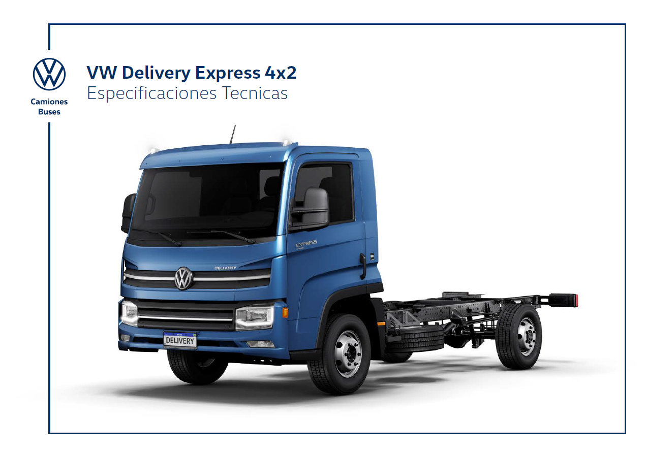Camioneta VW Delivery Express 4x2 azul, fondo blanco. Texto: