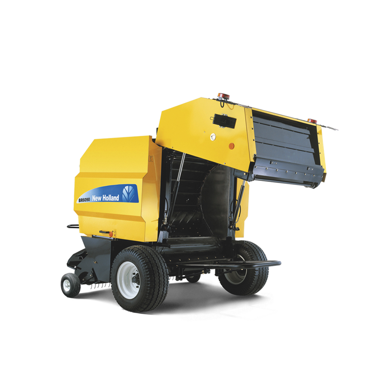 Una máquina amarilla y negra con la tapa abierta sobre un fondo blanco.