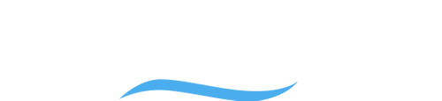 Blue wave-like swoosh logo on a white background