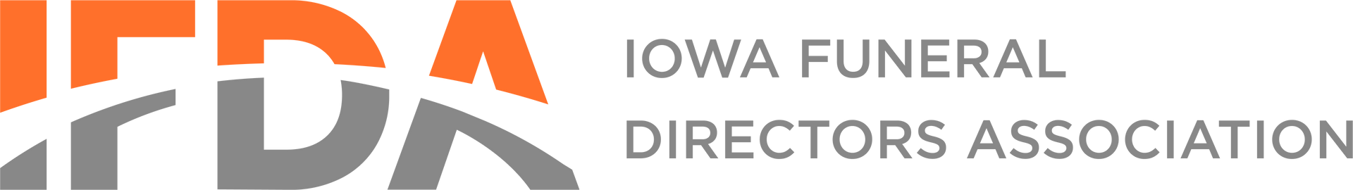 Iowa Funeral Directors Association logo with stylized orange and gray letters on a white background