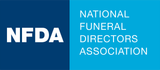 NFDA logo with white letters on blue background and National Funeral Directors Association text