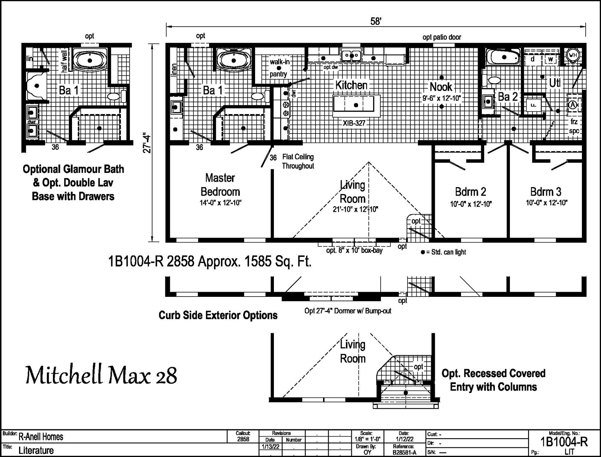 A black and white floor plan of a house called mitchell max 28