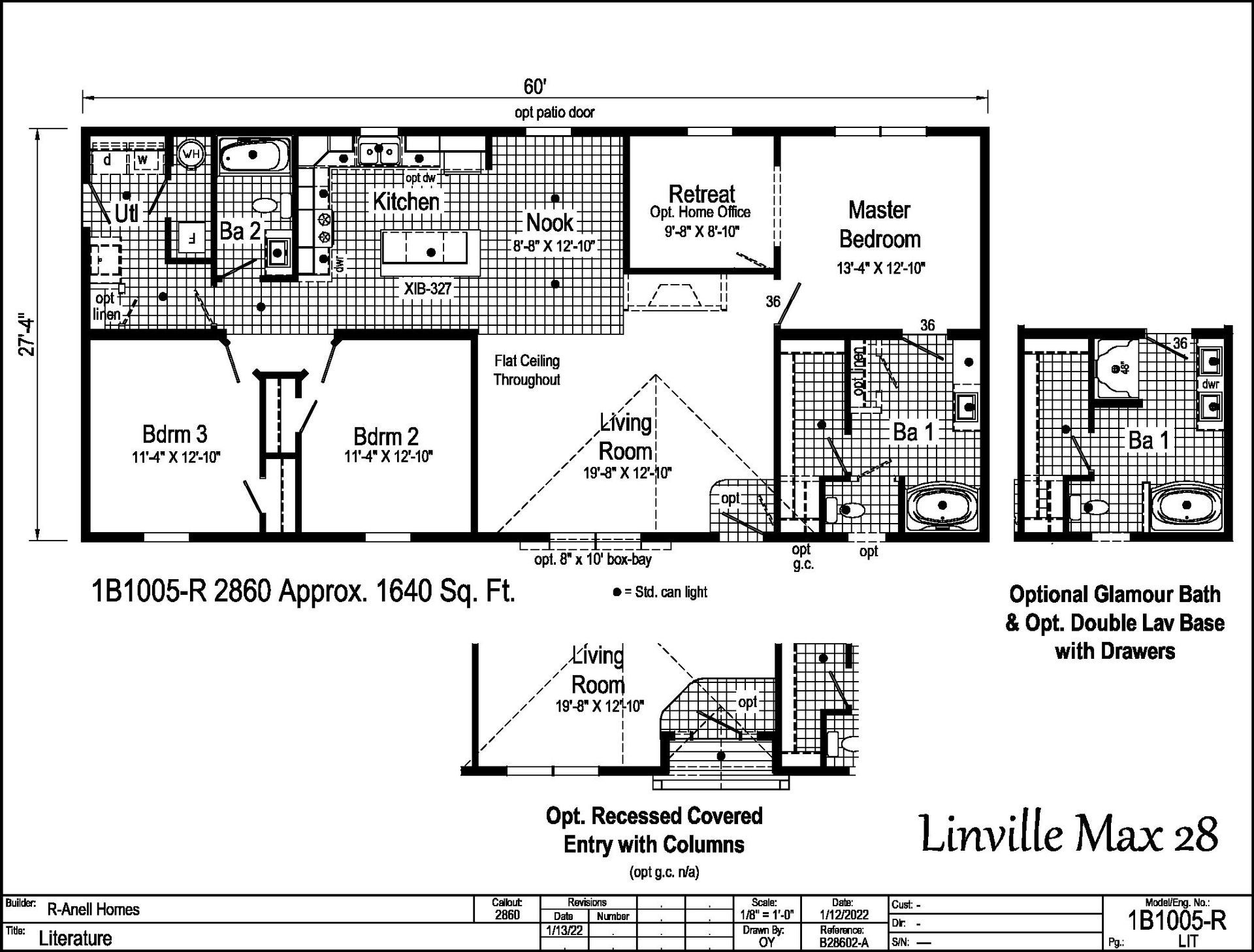 A black and white floor plan of a house called linville max 28