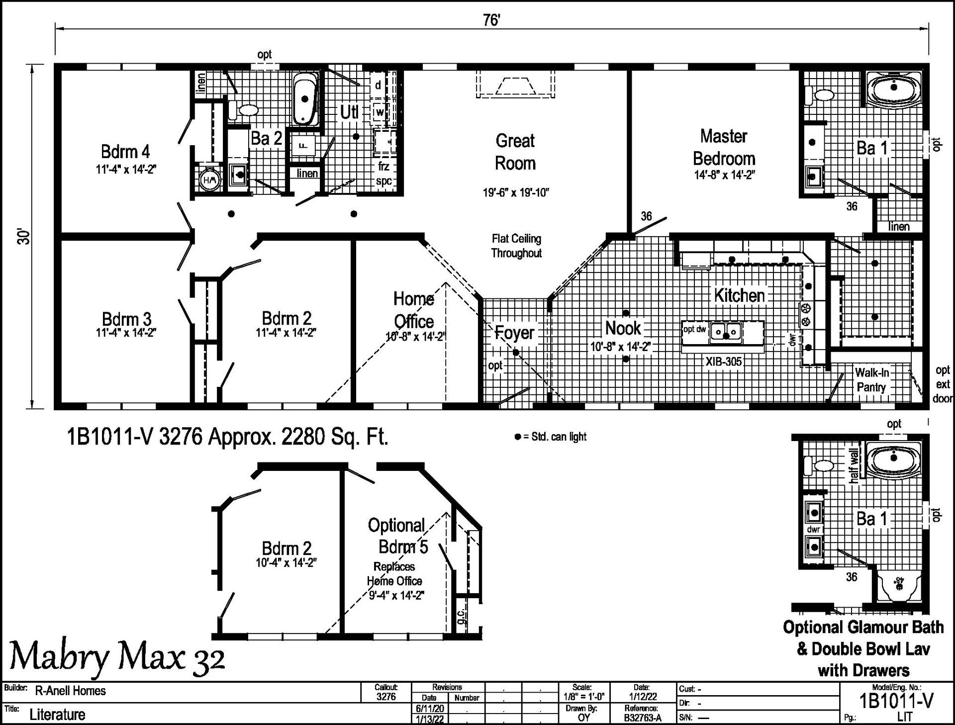 A black and white floor plan of a mobile home called malbry max 32
